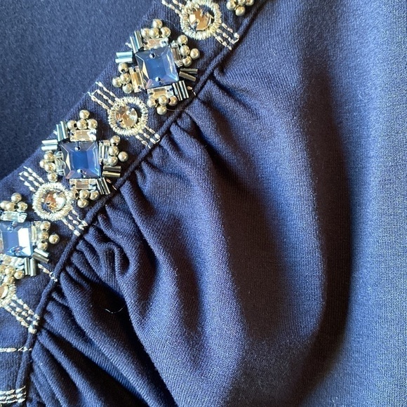 WHBM Blue Beaded V Neck Top Size Medium - Picture 6 of 13